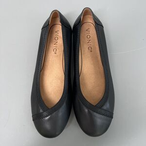 Vionic Caroll Flats Women 5 Black Slip On Ballet Leather Round Toe Comfort